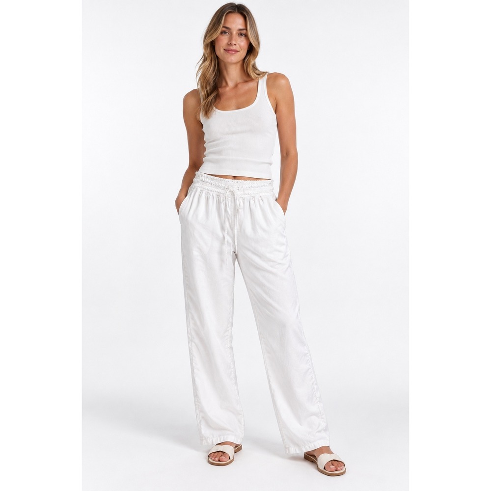 Bella Dahl White Tencel Smocked Waist Wide Leg Pants B3371-654-303 Small
